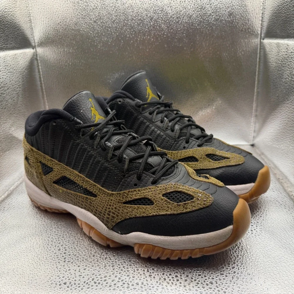 Size 9.5 Air Jordan 11 IE Low Croc Black Metallic Green Mens Shoes 306008-013